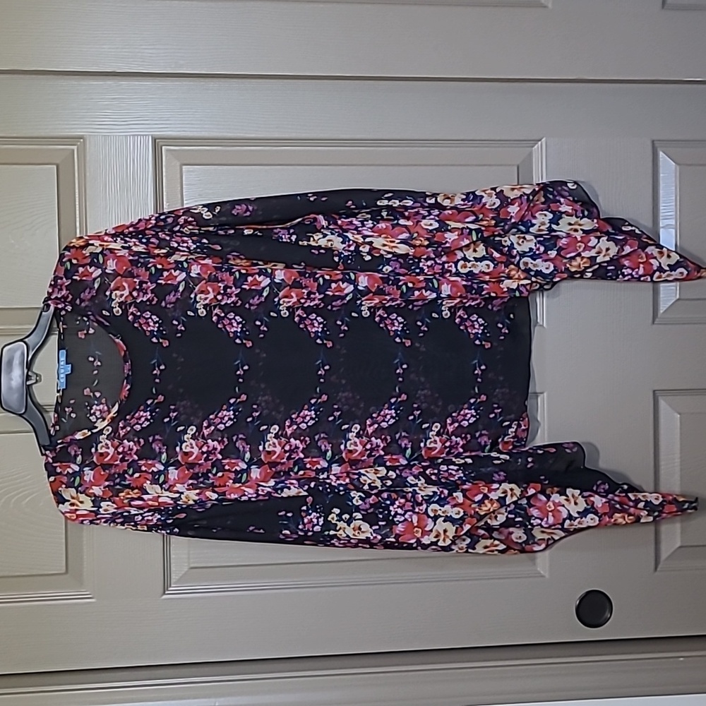 Floral Poncho Kimono Women's Top  - Black with Pink & Red Floral